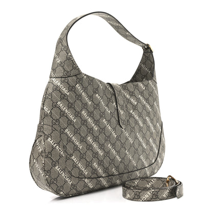 Gucci X BALENCIAGA GG Supreme Monogram Logo Print Medium Jackie 1961 Hobo Beige Ebony 3 of 10