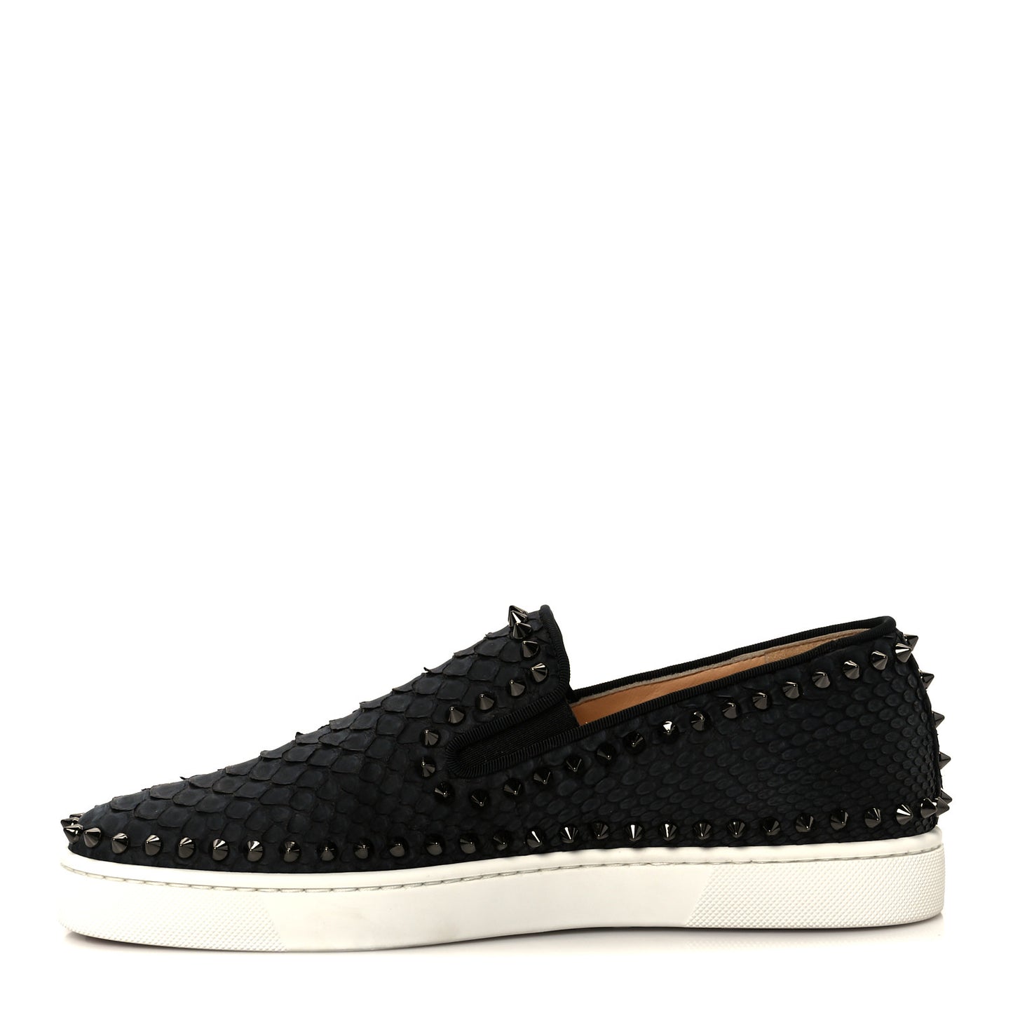 Nubuck Snakeskin Spikes Pik Boat Flats 39.5 Black