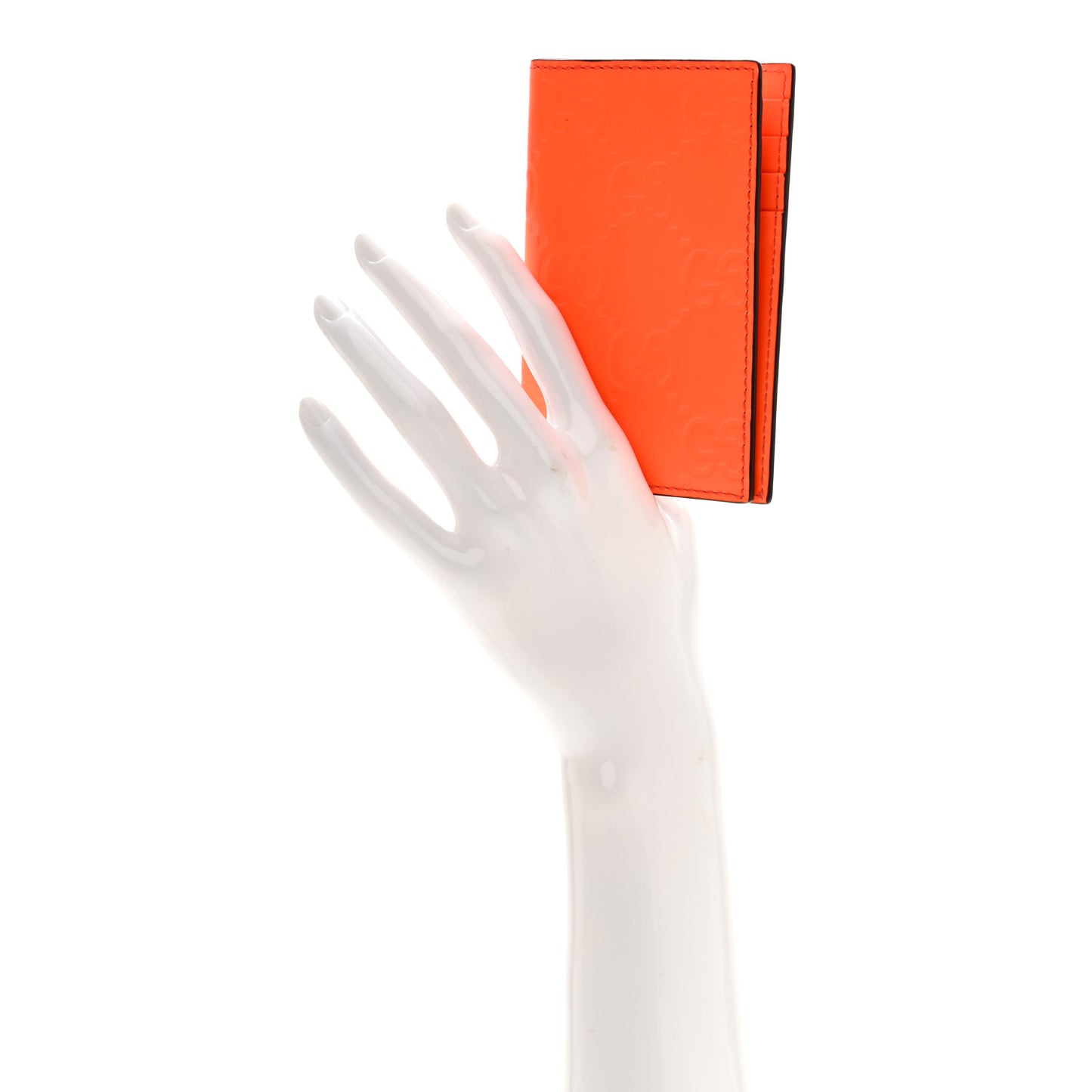 Rubber Effect GG Embossed Long Card Case New Orange Fluo
