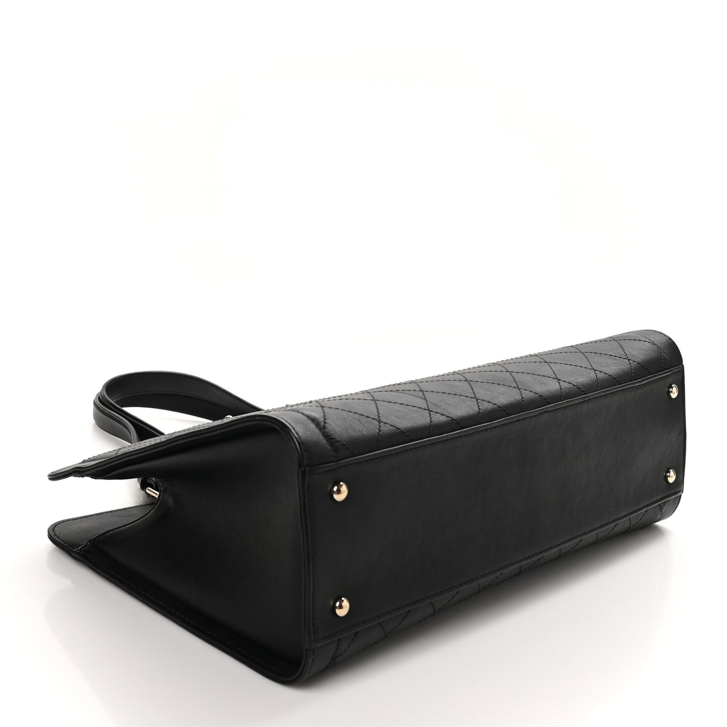 Grained Calfskin Stitched Large Label Click Shopper Tote Black