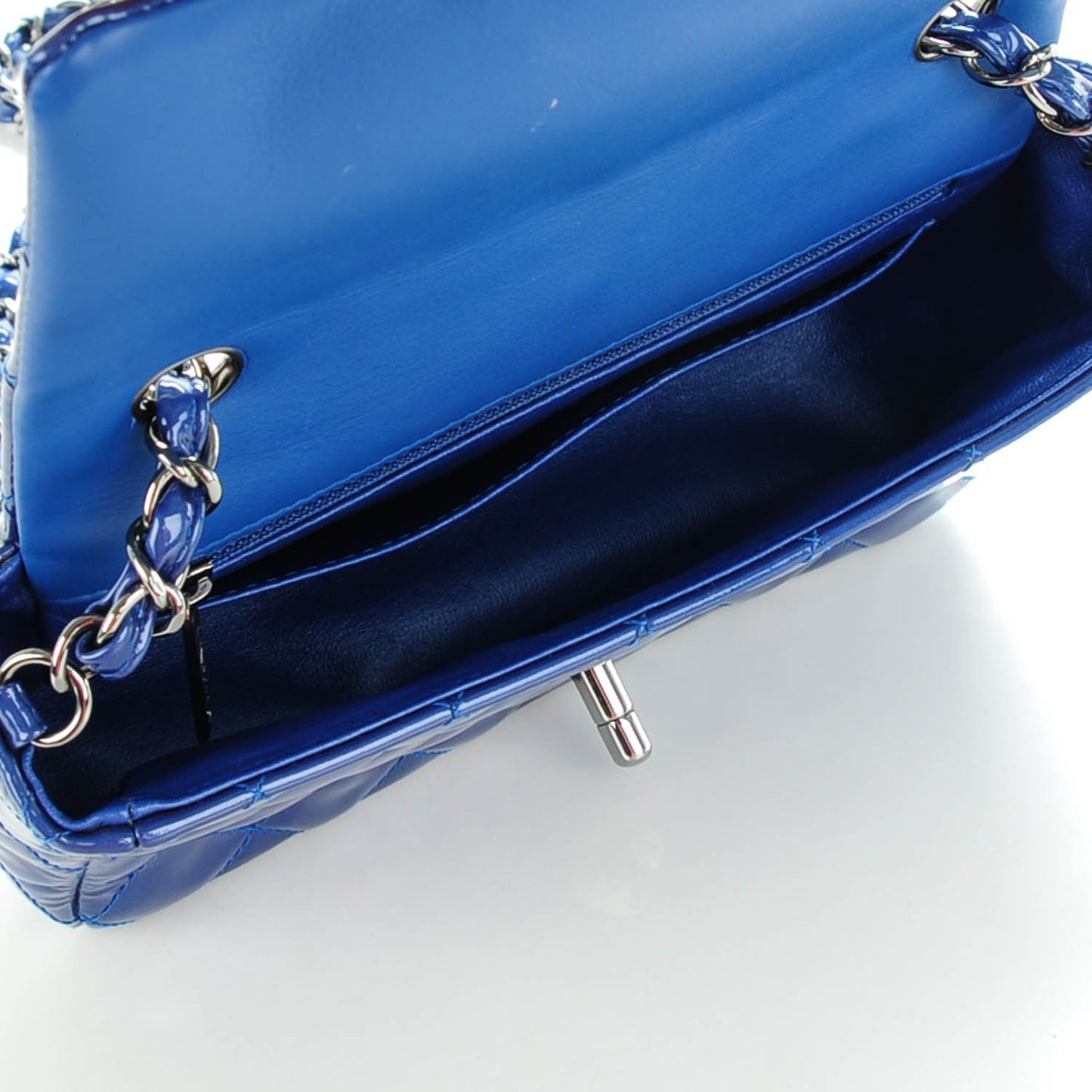 Patent Quilted Mini Rectangular Flap Blue