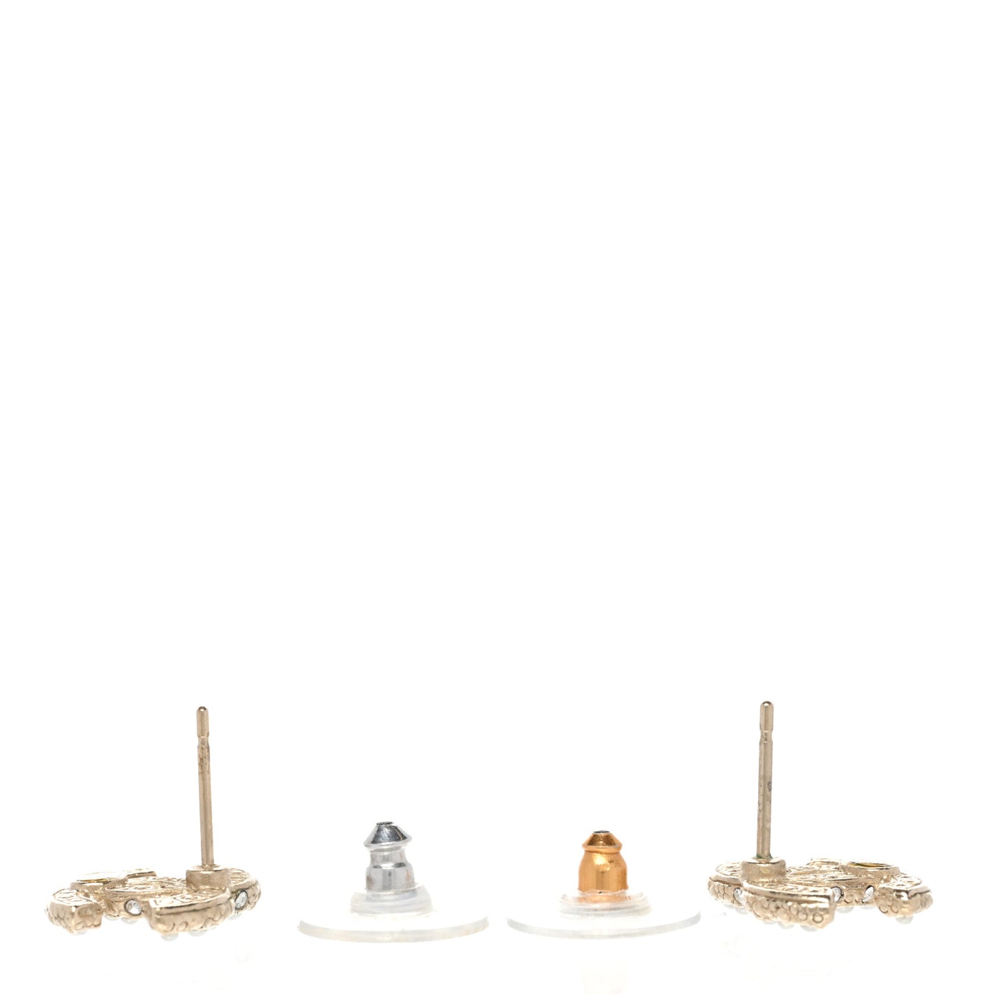 Metal Graduated Pearl Crystal CC Earrings Light Gold