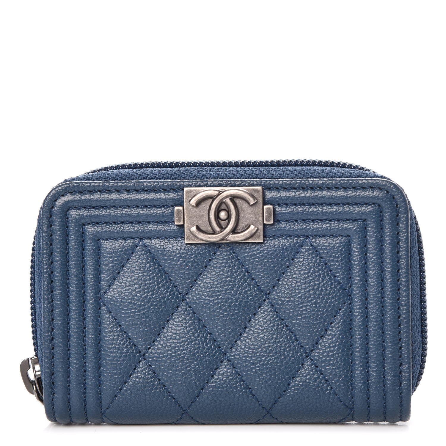Chanel Caviar Quilted Boy Zip Around Coin Purse Wallet Dark Blue 1 of 8
