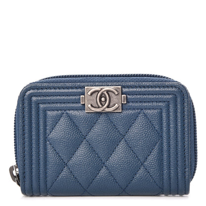 Chanel Caviar Quilted Boy Zip Around Coin Purse Wallet Dark Blue 1 of 8
