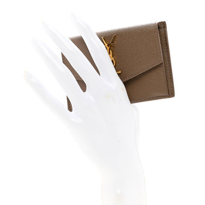 Saint Laurent Grain De Poudre Uptown Monogram Card Case Dark Beige 2 of 7