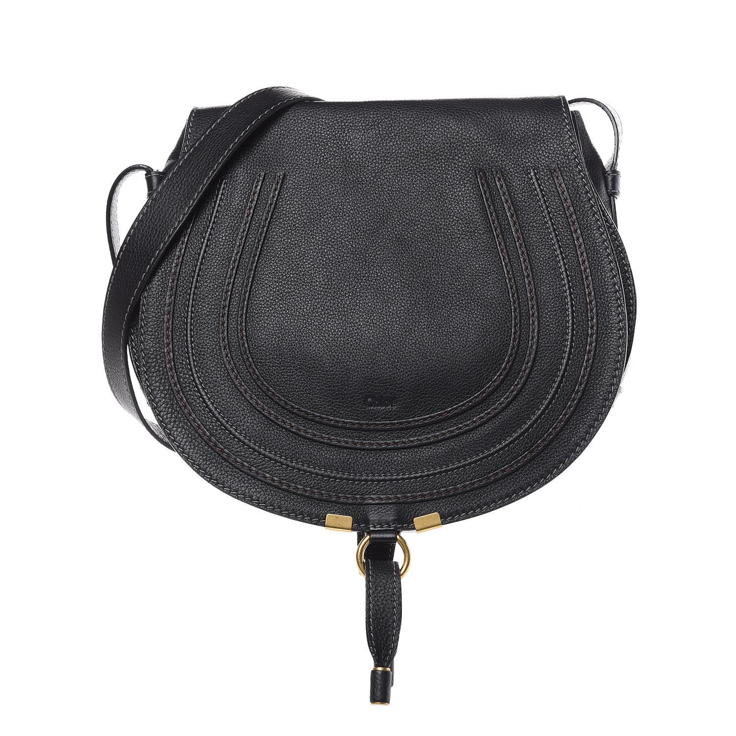 Calfskin Medium Marcie Round Crossbody Bag Black
