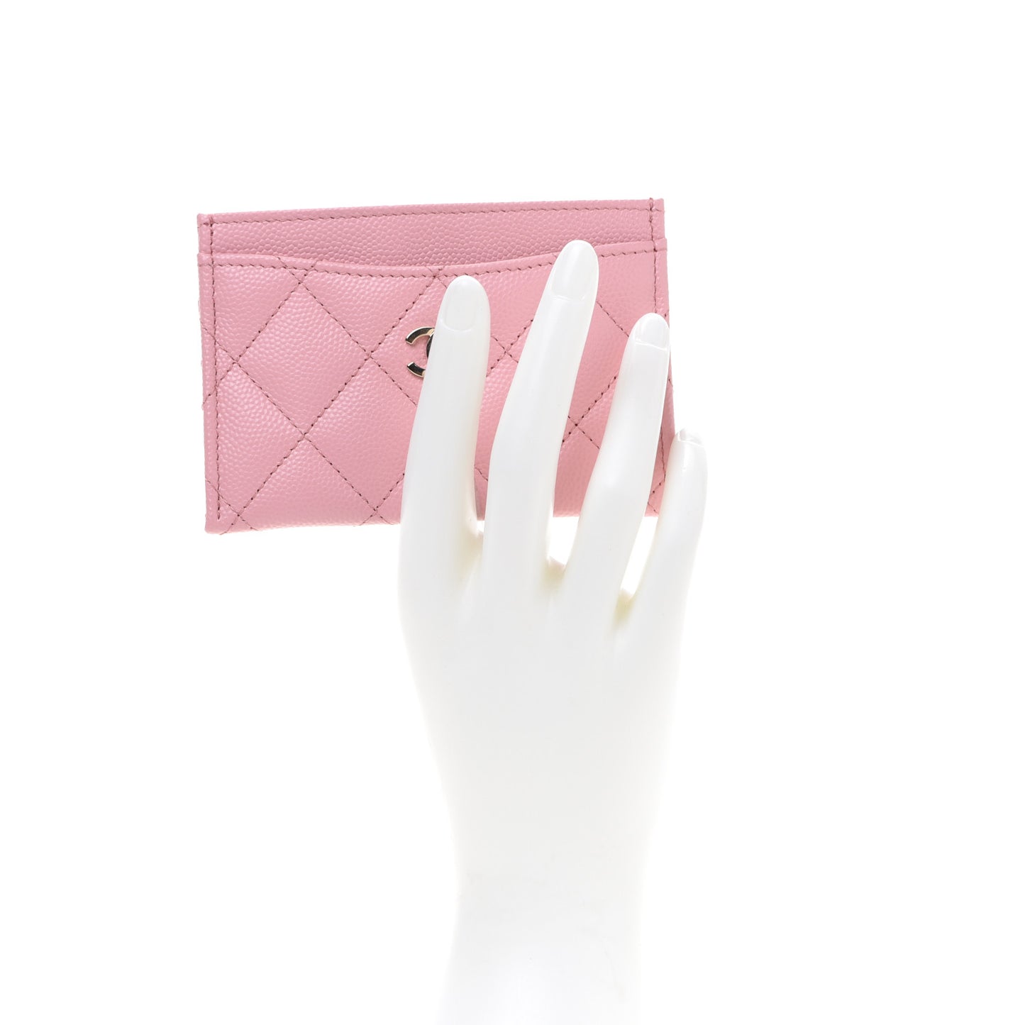 Caviar Quilted Card Holder Light Pink
