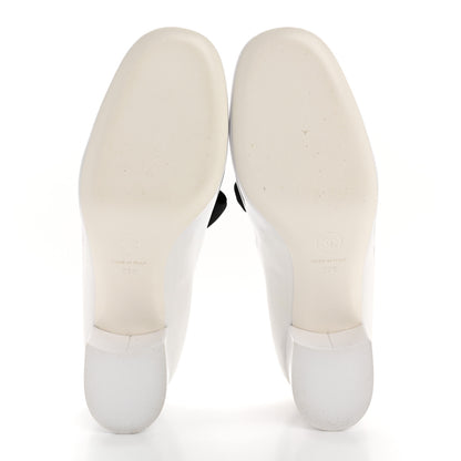 Chanel Patent Calfskin Grosgrain Bow Mary Jane Pumps 37 White Black 6 of 9