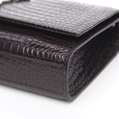 Saint Laurent Calfskin Crocodile Embossed Medium Classic Monogram Kate Tassel Satchel Dark Brown 9 of 10