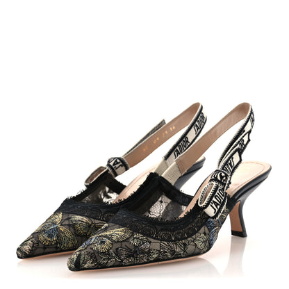 Christian Dior Mesh Butterly Embroidered J'Adior Slingback 65mm Pumps 36 Black 4 of 12