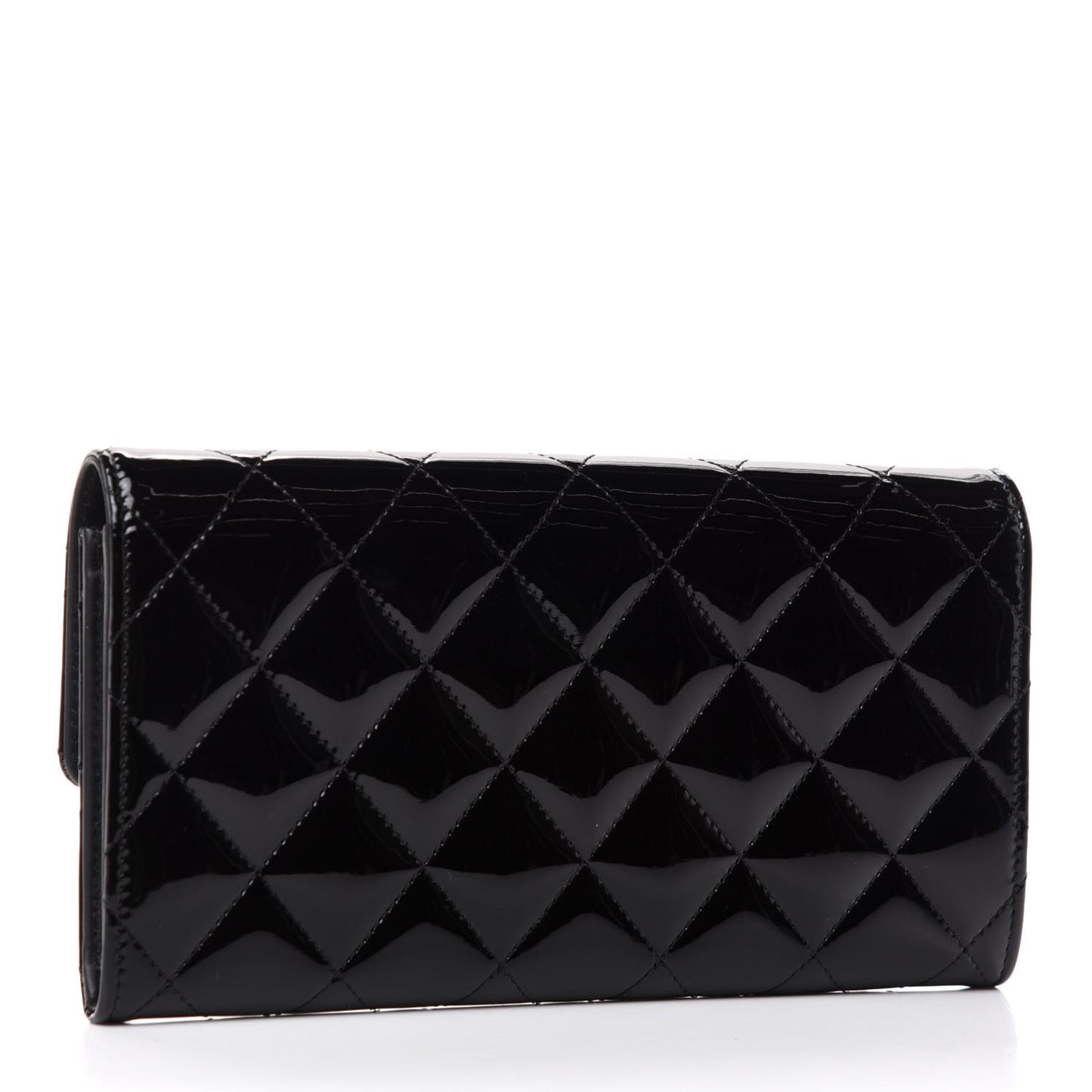 Patent Quilted Large Flap Wallet Black