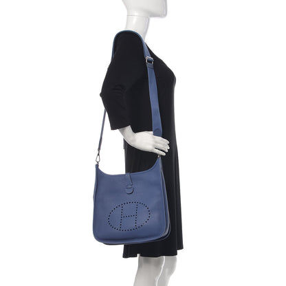 Hermes Taurillon Clemence Evelyne III PM Bleu Brighton 2 of 11