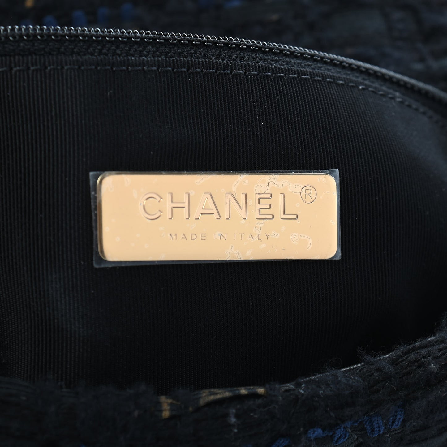 Tweed Quilted Large Chanel 19 Flap Black Navy Gold