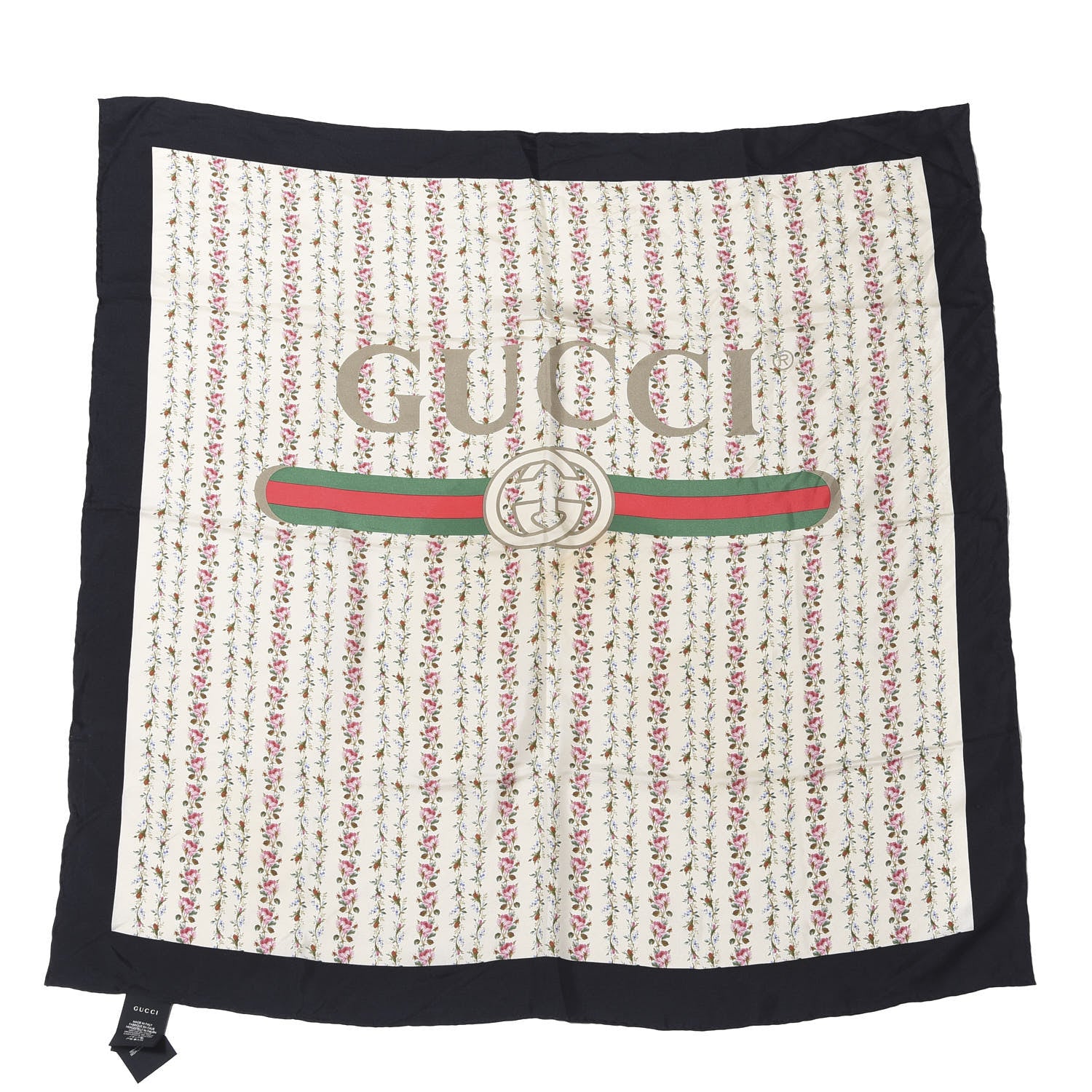 Gucci Silk Twill Gucci Rose Series Square Scarf Ivory Black 1 of 3