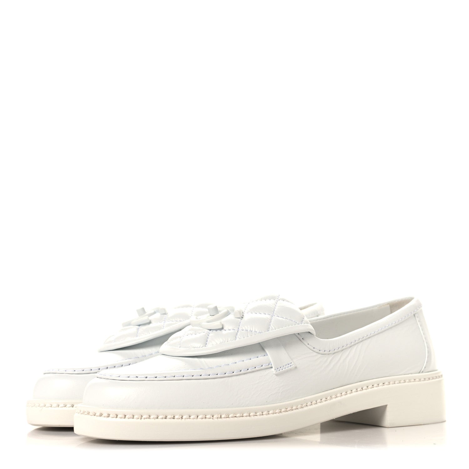 Chanel Crumpled Lambskin Quilted CC Turnlock Loafers 37 White 4 of 10