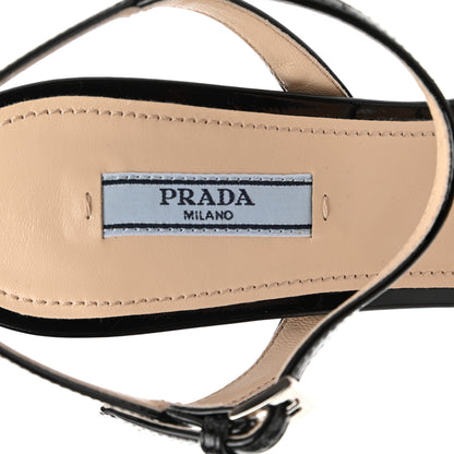 Prada Vernice Metal Triangle Logo Open Toe 65mm Sandals 39.5 Black 7 of 8