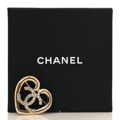 Chanel Metal Crystal CC Logo Heart Brooch Gold 4 of 4