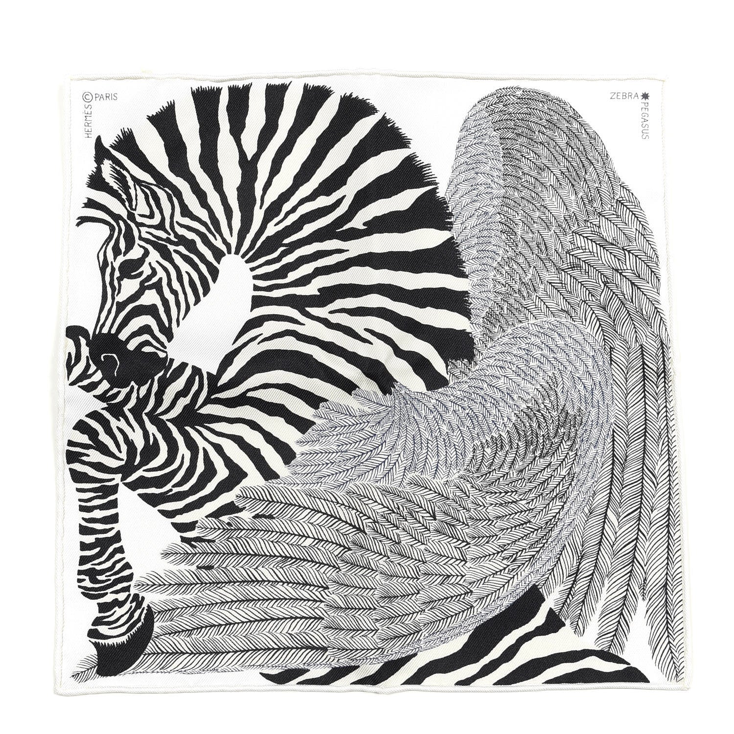 Hermes Silk Zebra Pegasus Nano Scarf 20 Black White 1 of 5