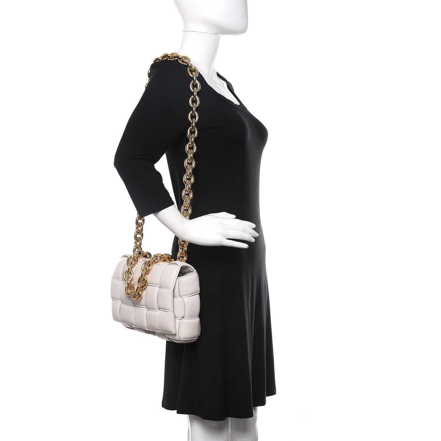 Lambskin Maxi Intreccio Padded Chain Cassette Crossbody Bag White