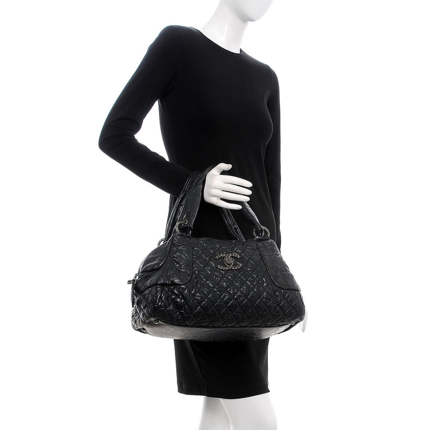 Aged Calfskin Coco Rider Bowling Bag Black