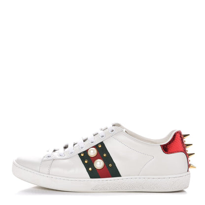 Gucci Calfskin Web Pearl Studded Ace Sneakers 37 White 1 of 11
