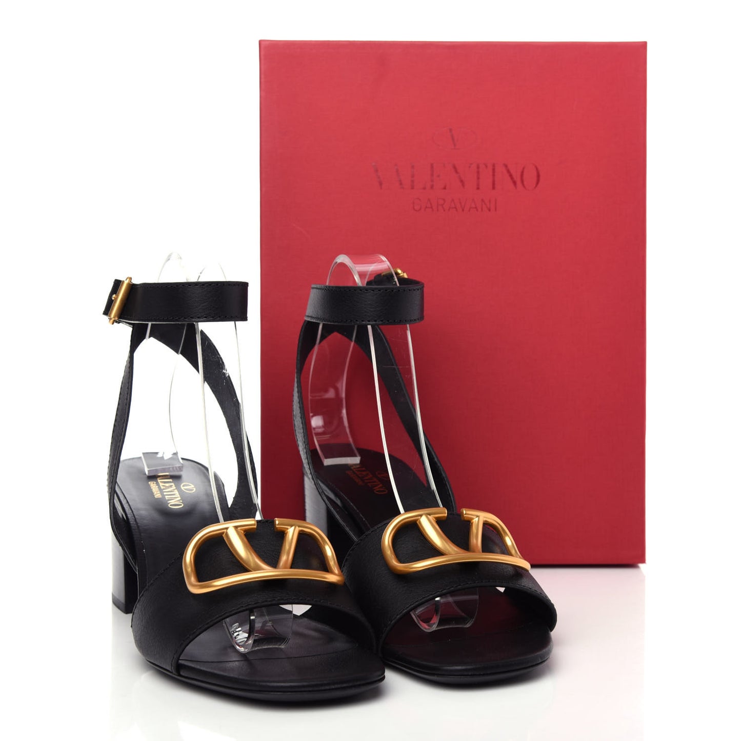 Grainy Cowhide VLogo 60mm Sandals 41 Black