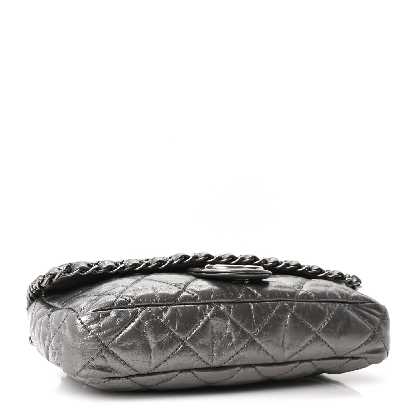 Metallic Calfskin Quilted Medium Chain Me Flap Grey