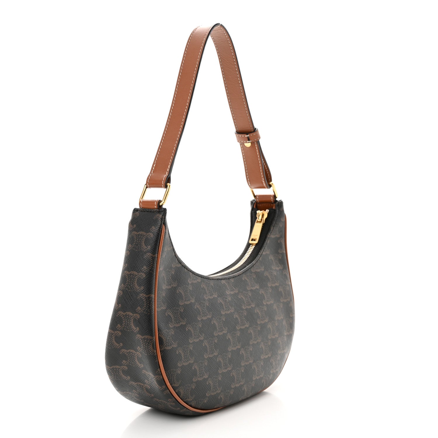 Celine Triomphe Canvas Calfskin Ava Shoulder Bag Tan 3 of 13