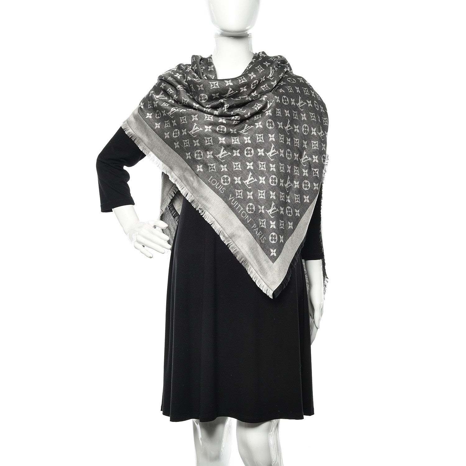 Louis Vuitton Silk Wool Monogram Denim Shawl Black 2 of 5
