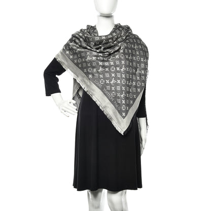 Louis Vuitton Silk Wool Monogram Denim Shawl Black 2 of 5