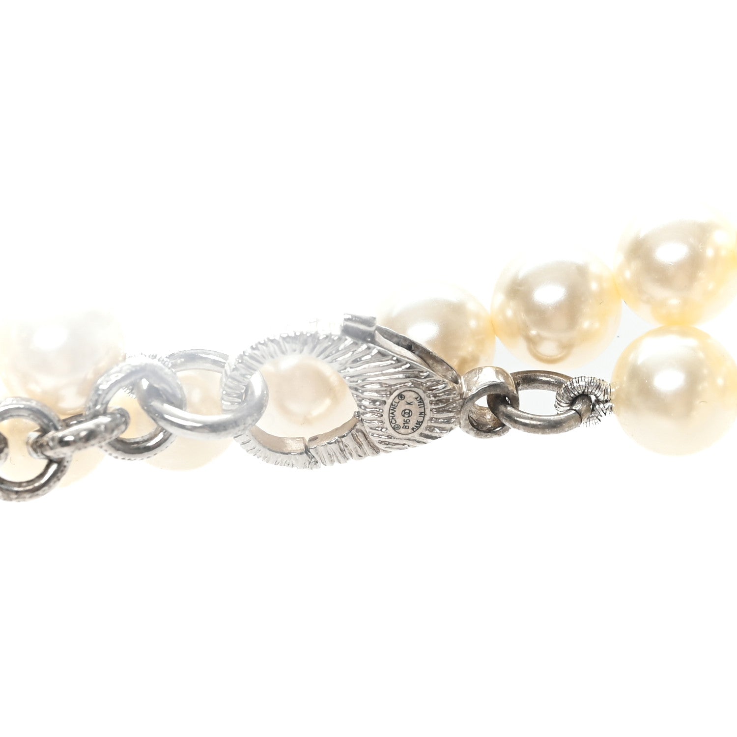 Chanel Pearl Bead Crystal CC Long Necklace White Silver Black 4 of 5