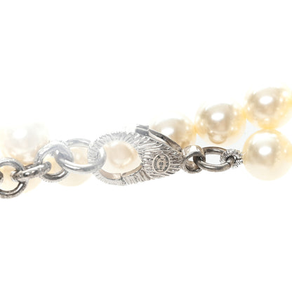 Chanel Pearl Bead Crystal CC Long Necklace White Silver Black 4 of 5
