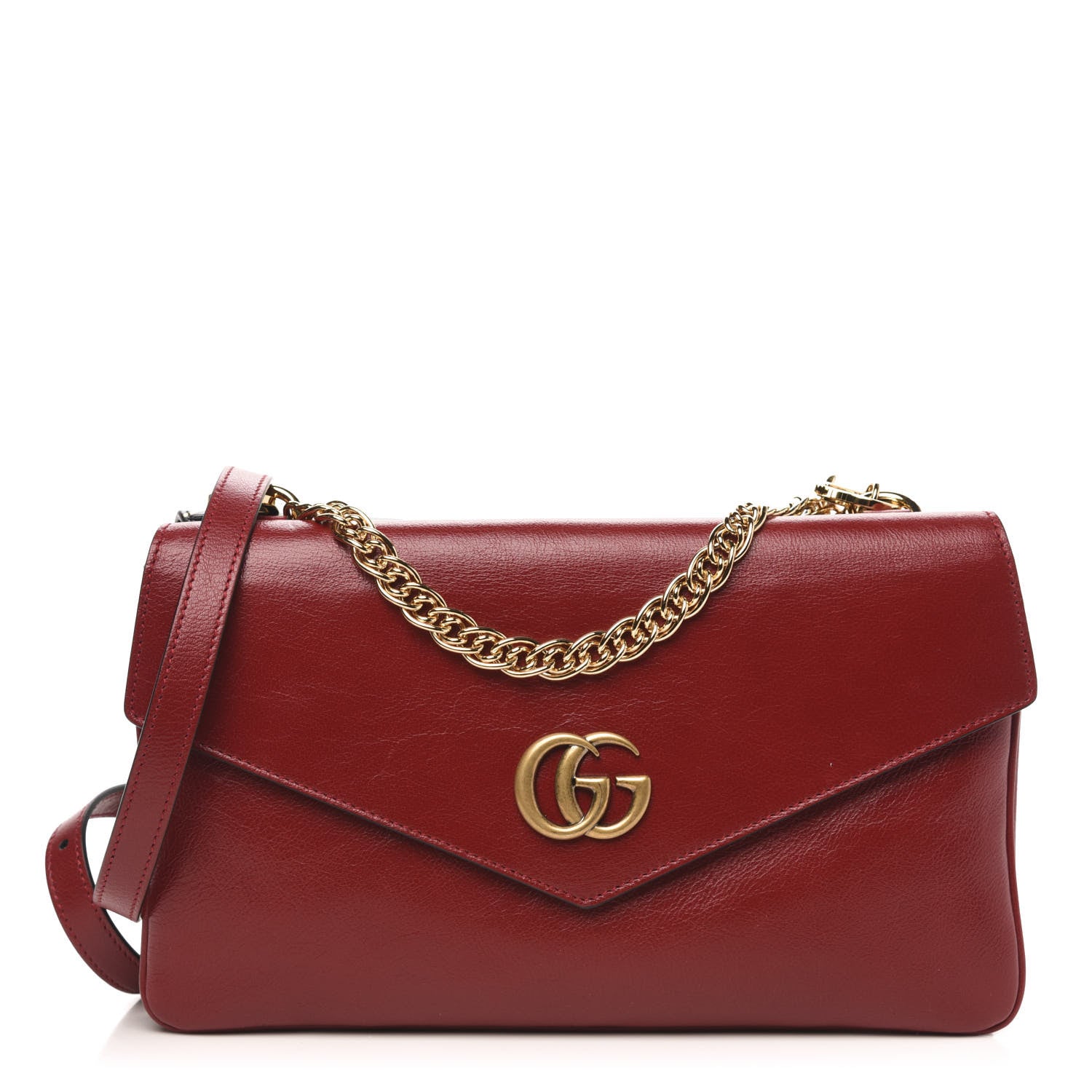 Gucci Calfskin Diagonal GG Medium Thiara Double Envelope Shoulder Bag Black Red 1 of 11