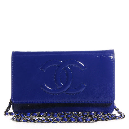 Chanel Grained Patent Calfskin Timeless Wallet On Chain WOC Blue 1 of 8