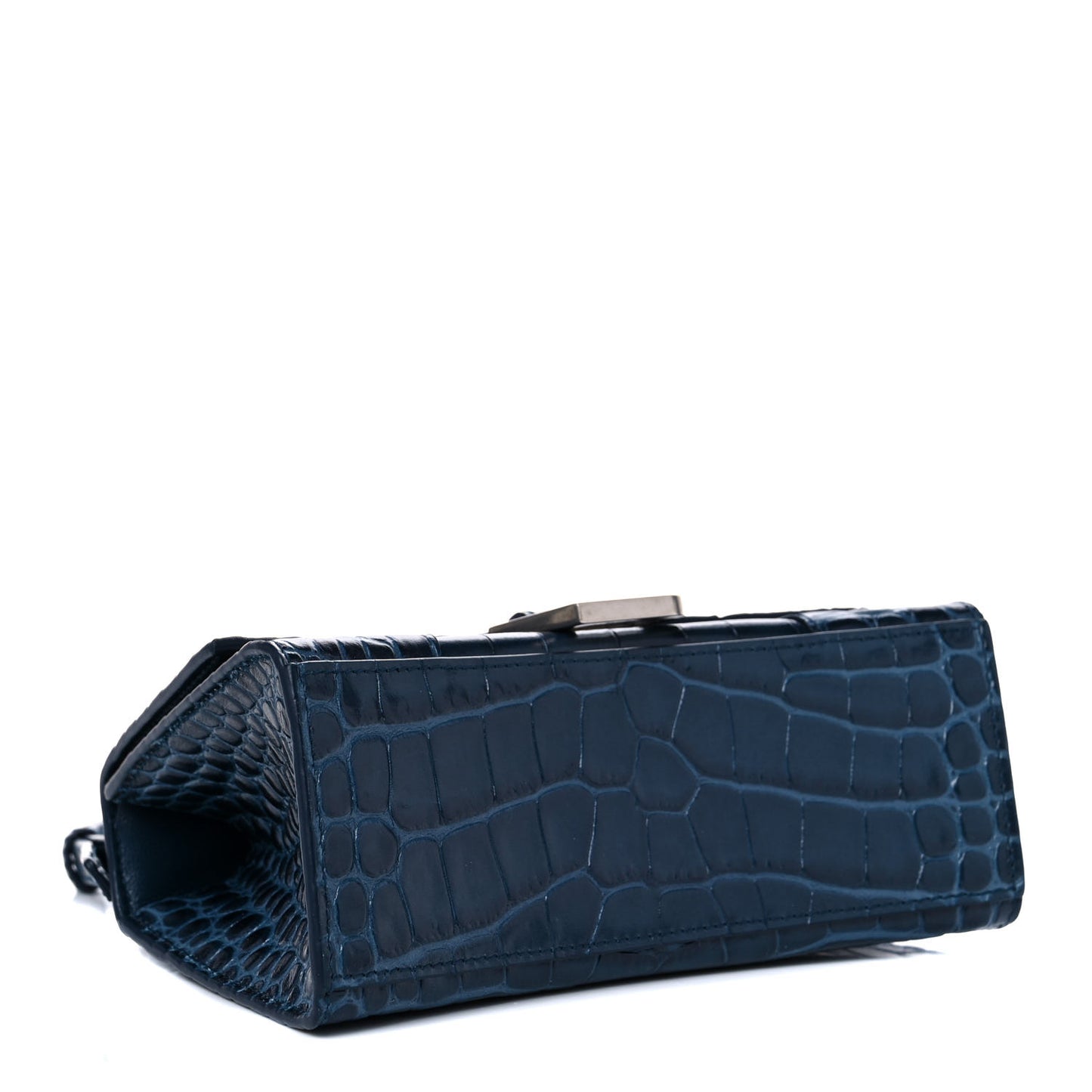 Shiny Calfskin Crocodile Embossed Hourglass Top Handle Bag XS Denim Blue