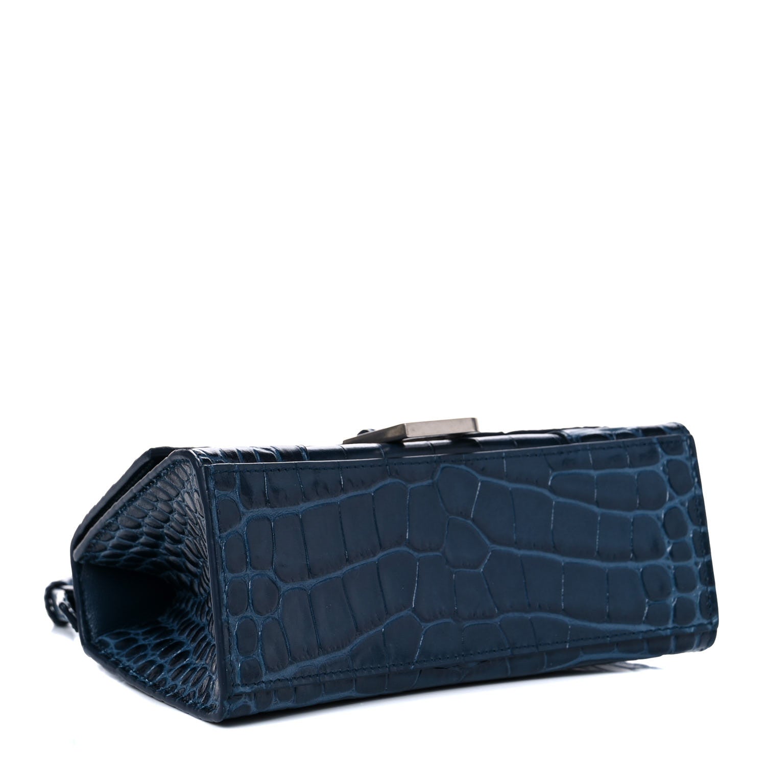 Balenciaga Shiny Calfskin Crocodile Embossed Hourglass Top Handle Bag XS Denim Blue 4 of 10