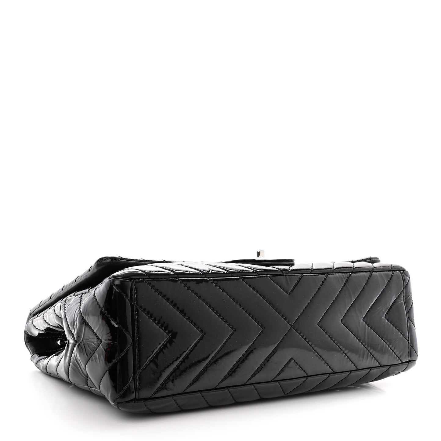 Patent Chevron Quilted Maxi Single Flap Black