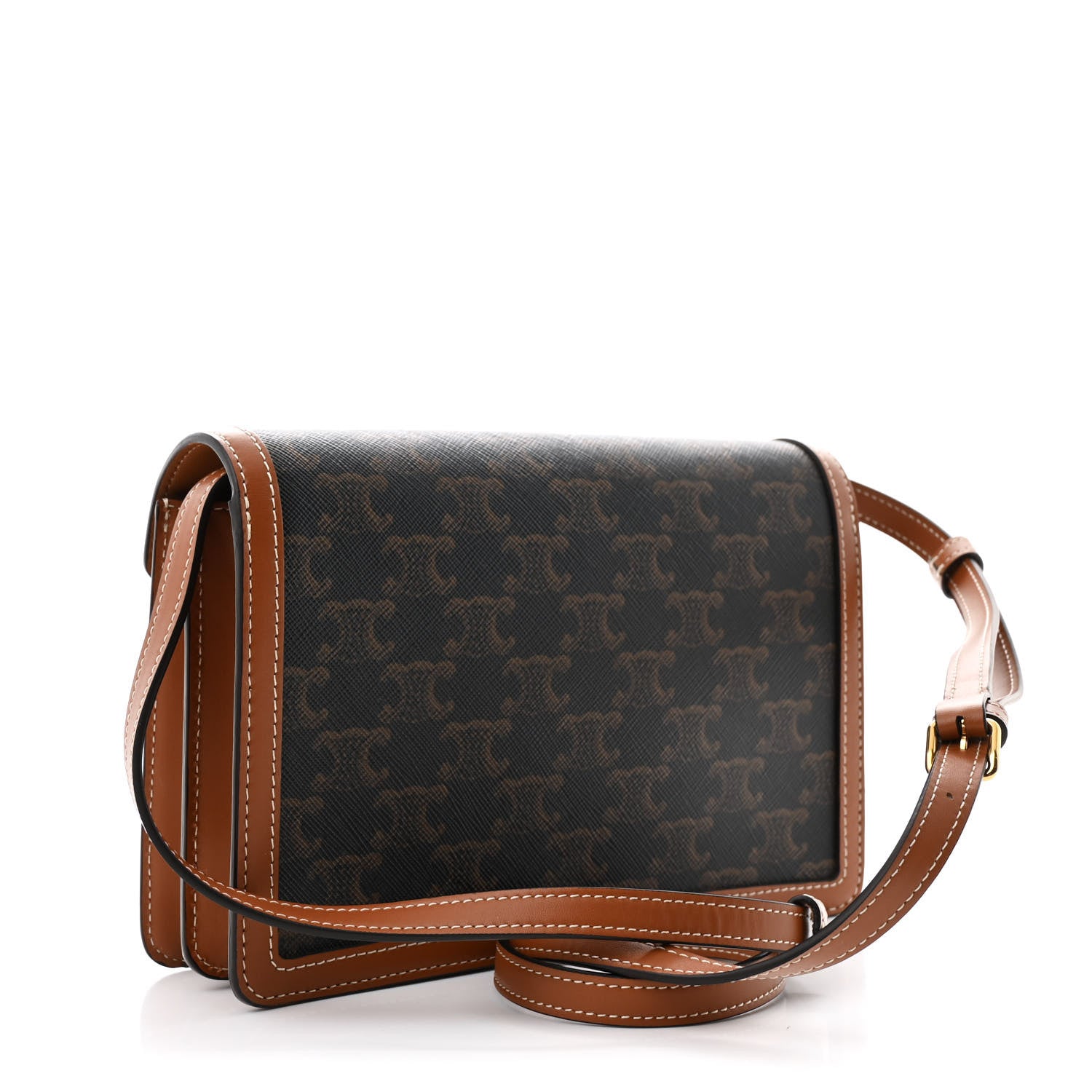 Celine Triomphe Canvas Calfskin Enveloppe Bag Tan 3 of 12