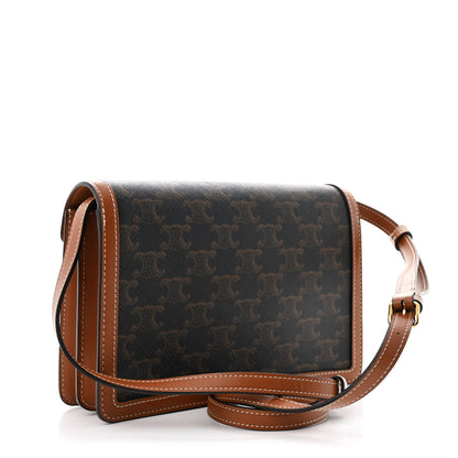 Celine Triomphe Canvas Calfskin Enveloppe Bag Tan 3 of 12