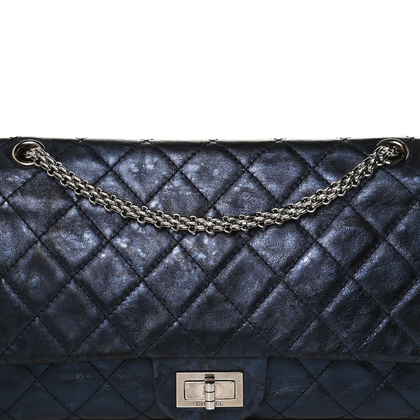 Metallic Aged Calfskin Quilted 2.55 Reissue 227 Flap Blue