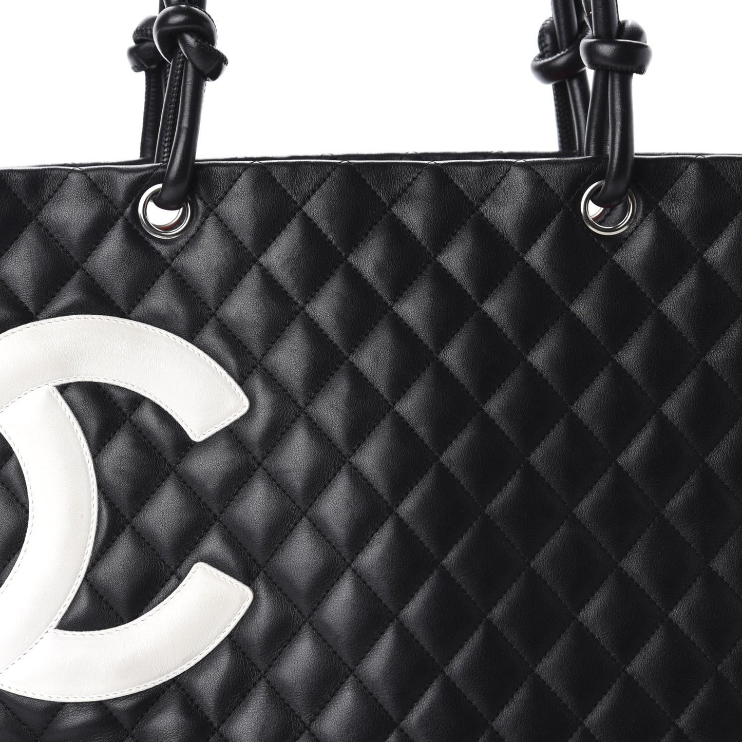 Calfskin Quilted Large Cambon Tote Black White