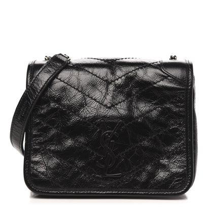 Saint Laurent Crinkled Calfskin Matelasse Monogram Niki Chain Wallet Black 1 of 9