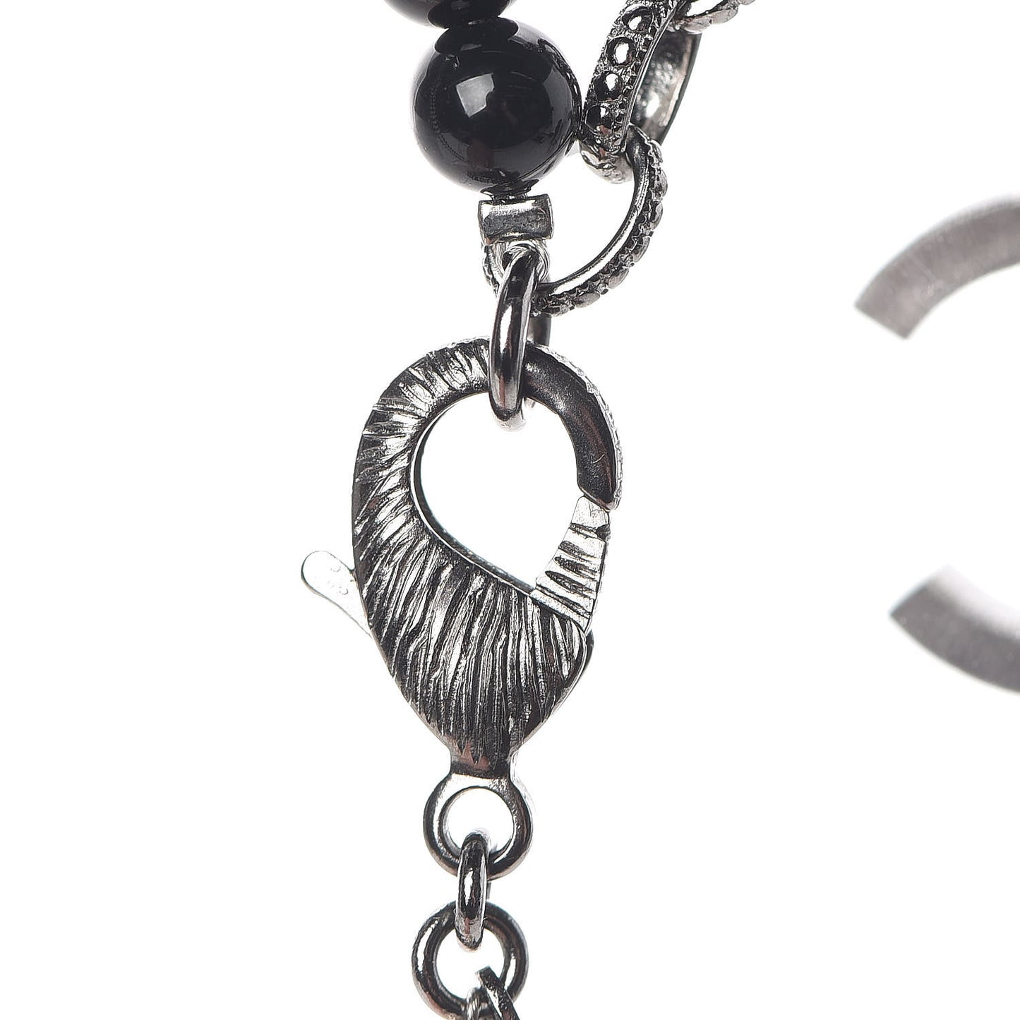 Graduated Pearl CC Long Necklace Ruthenium
