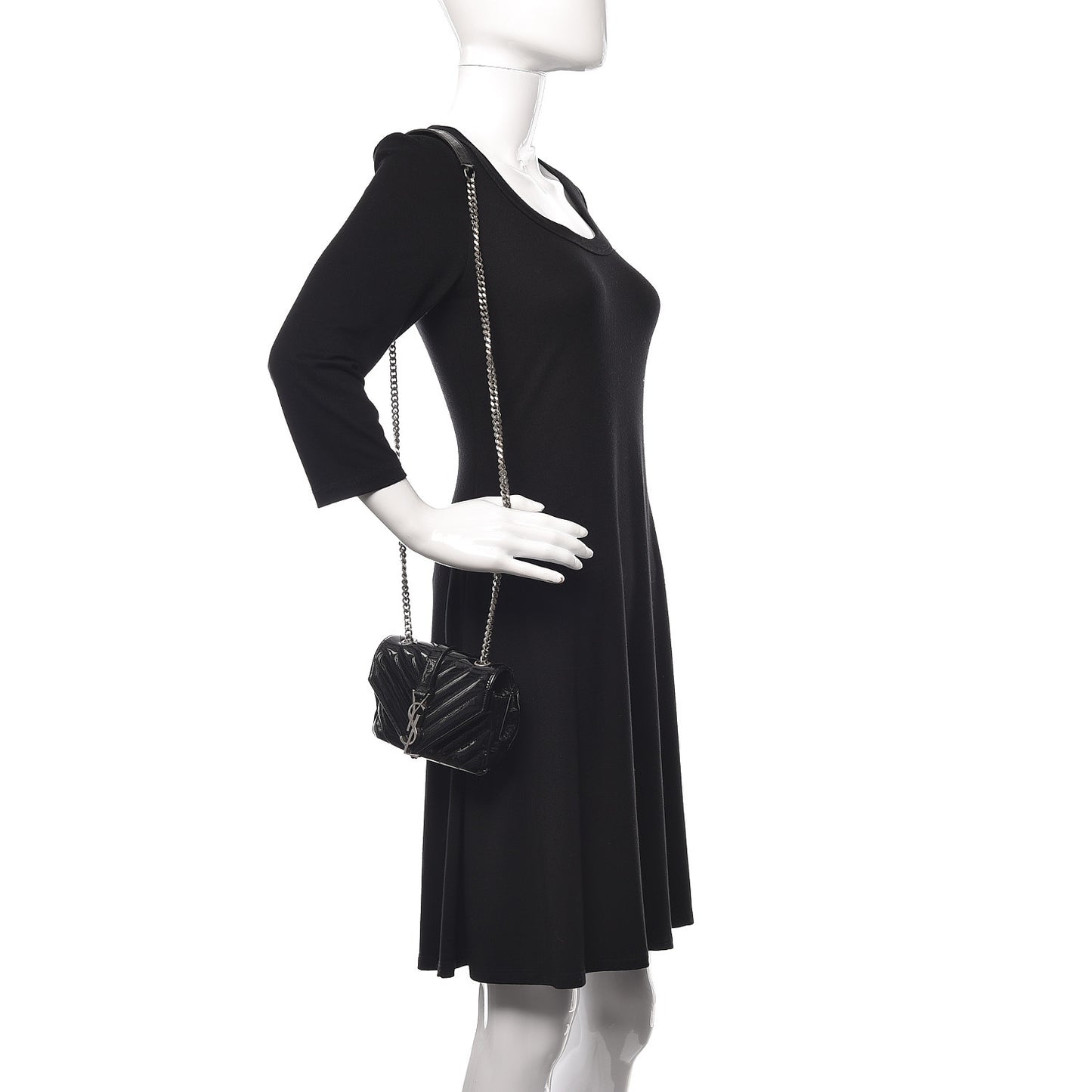 Patent Matelasse Chevron Monogram Classic Baby Chain Bag Black