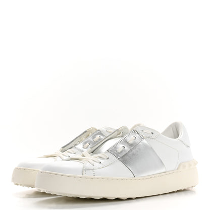 Valentino Garavani Calfskin Rockstud Open Sneakers 40 White Pewter 4 of 13