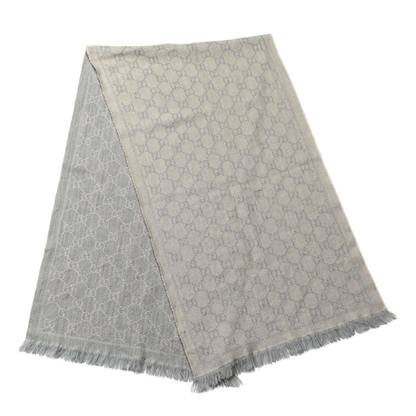 Wool Jacquard GG Monogram Sten Fringe Scarf Zinc Light Grey