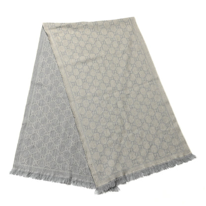 Gucci Wool Jacquard GG Monogram Sten Fringe Scarf Zinc Light Grey 2 of 5