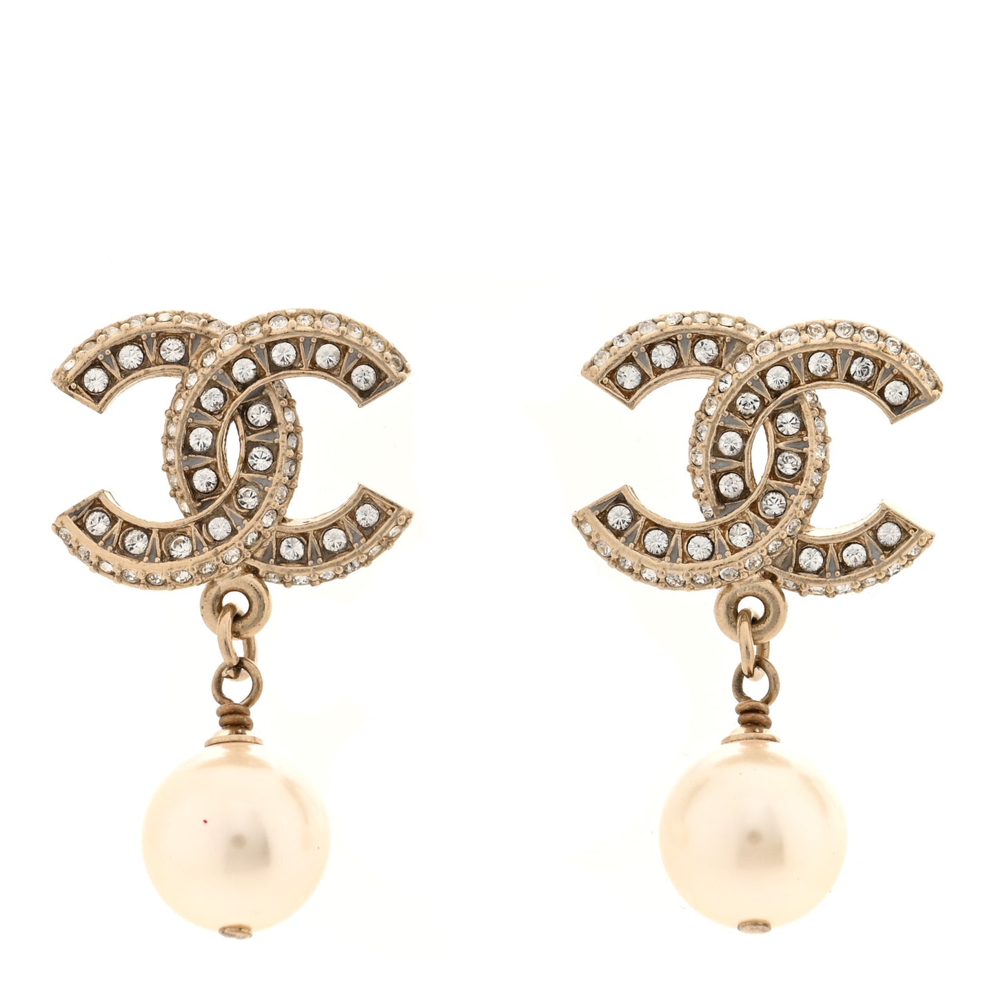 Crystal Pearl CC Drop Earrings Light Gold