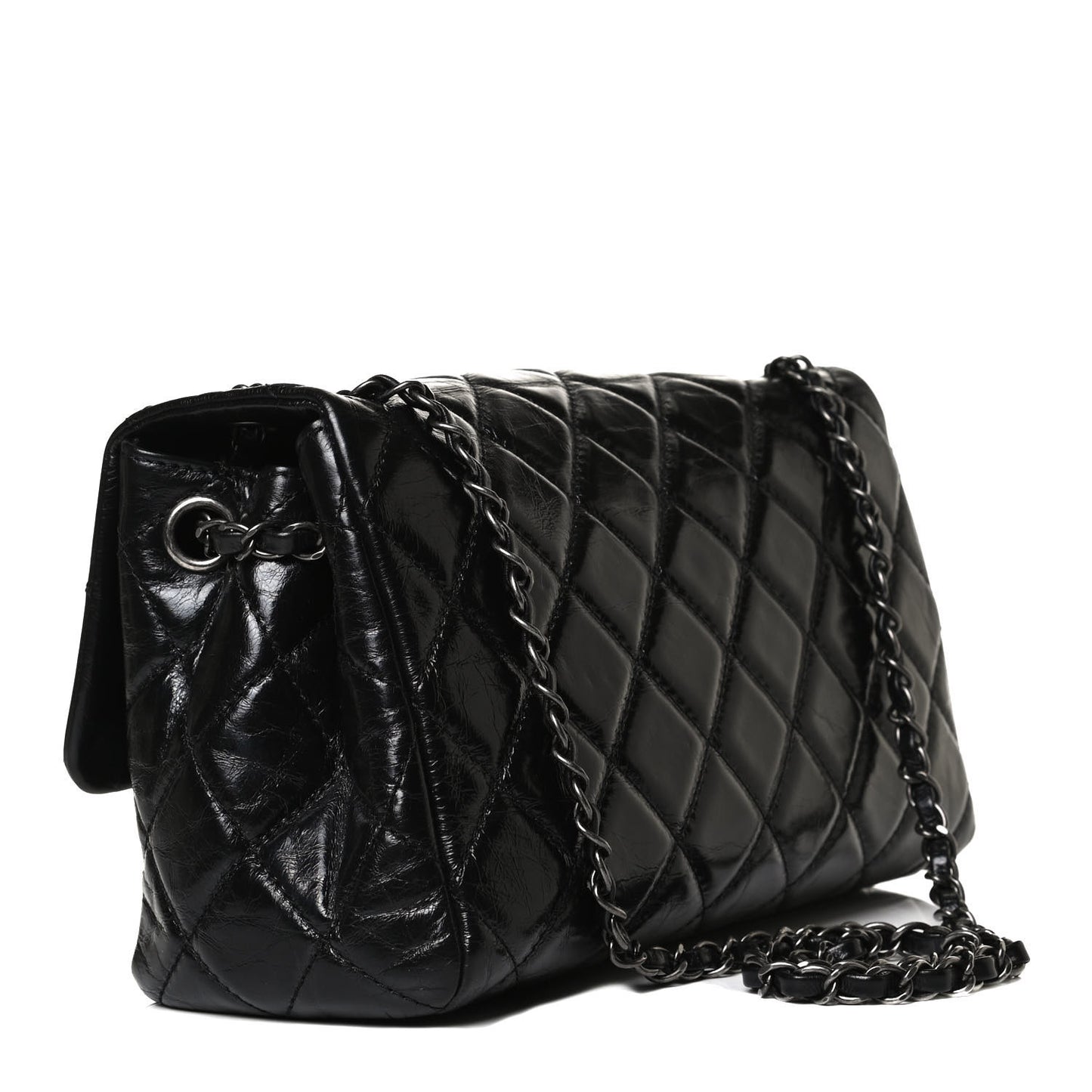 Glazed Calfskin Quilted Coco Soft Flap Black