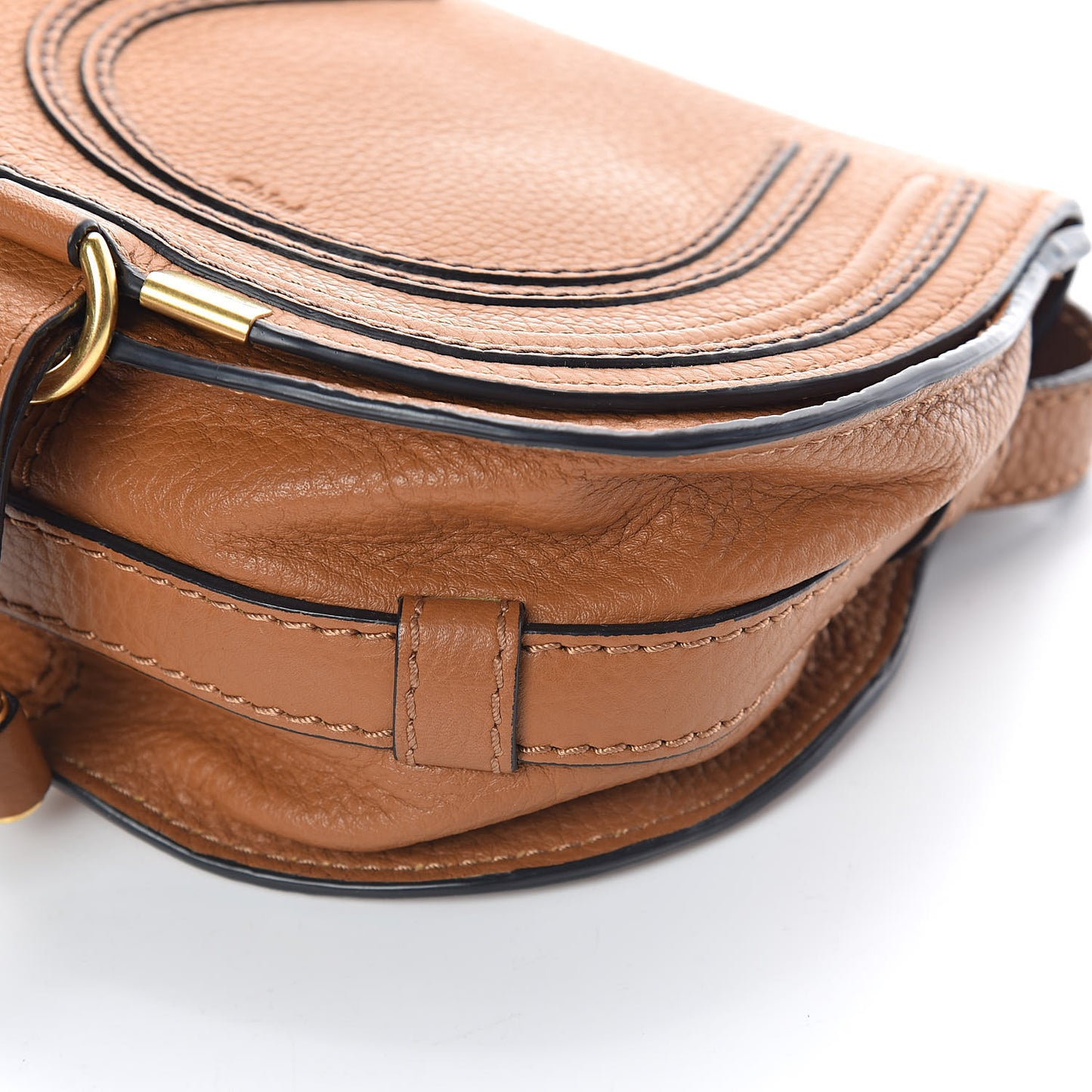 Calfskin Mini Marcie Round Crossbody Bag Mustard Brown